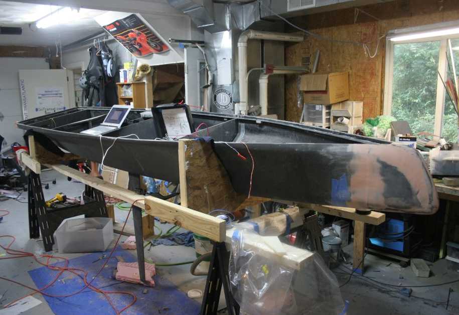 Carbon fibre and epoxy resin hull of the Scout world record boat