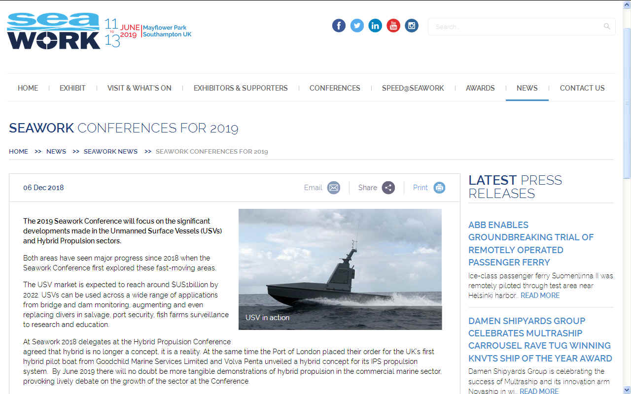 Seawork conference unmanned surface vessels June 2019