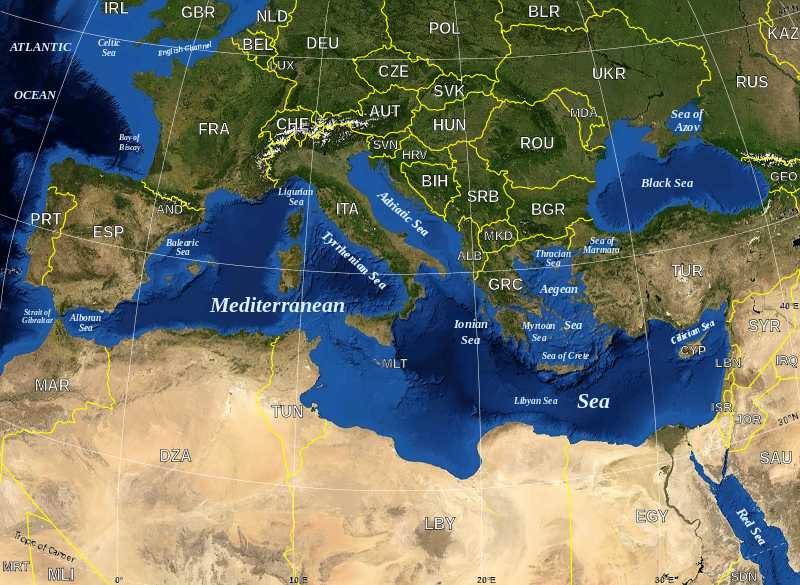 Map of Europe and the Mediterranean Sea