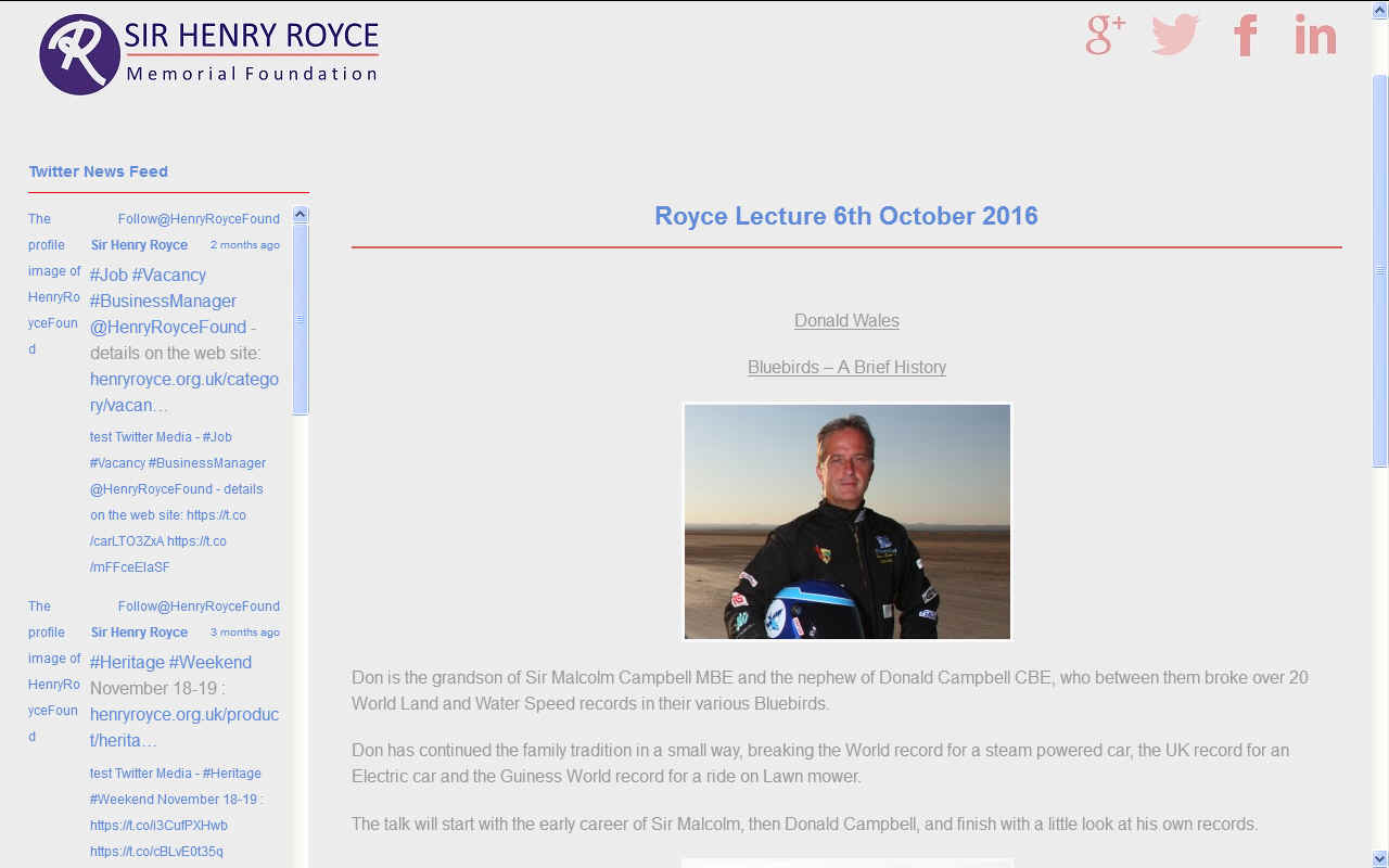 The Sir Henry Royce Memorial Foundation talk Don Wales