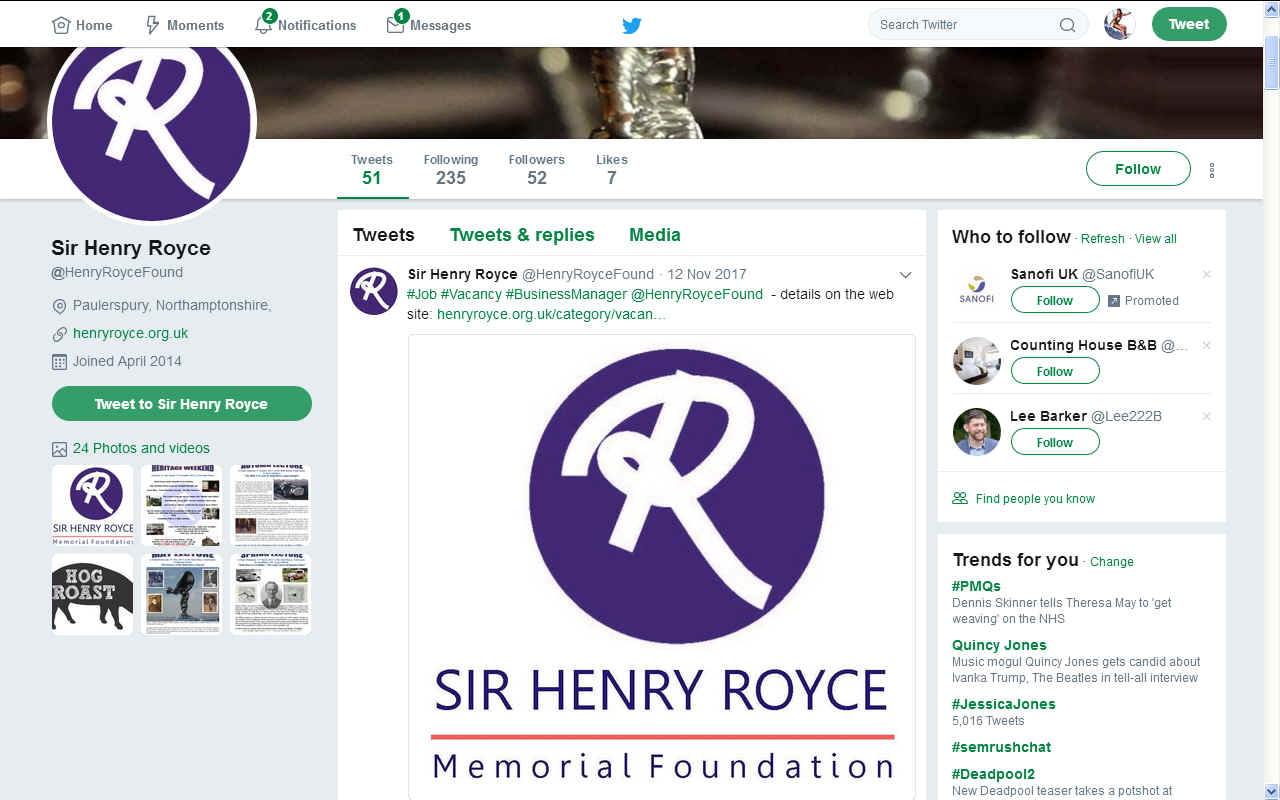 The Henry Royce Memorial Foundation on Twitter