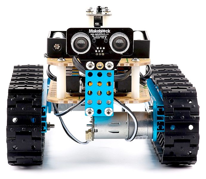 Makeblock robotic tank vehicle with arduino motor control and sensors
