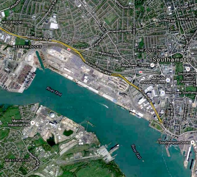 Map of Southampton docks and the River Test