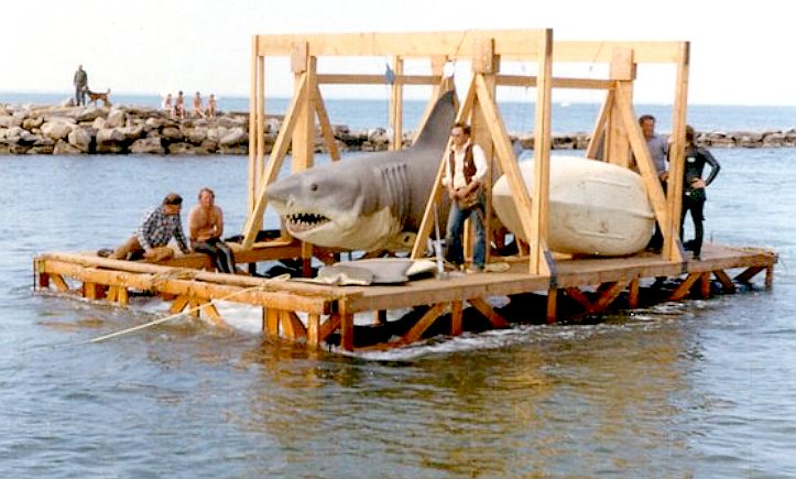 Raft for lauching and recovering the Jaws shark robots