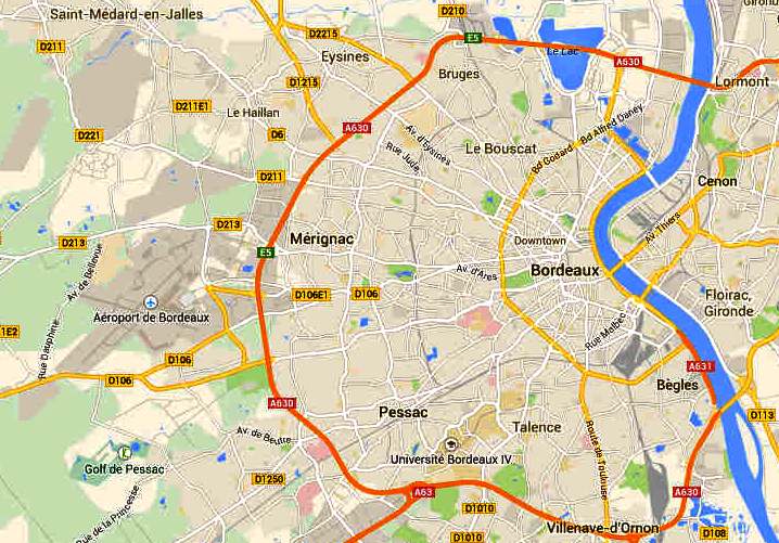 Map of Bordeaux and Merignac