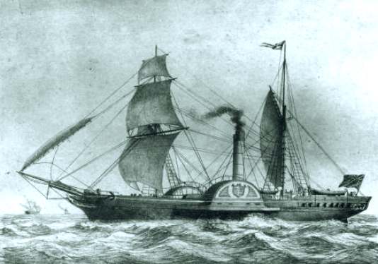 SS Sirius from 1837, crossed the Atlantic in 1837 at 8 knots.