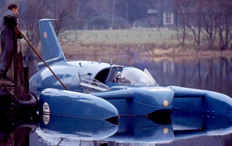 Donald Campbell in his K7 jet engine powered Bluebird hydroplane boat