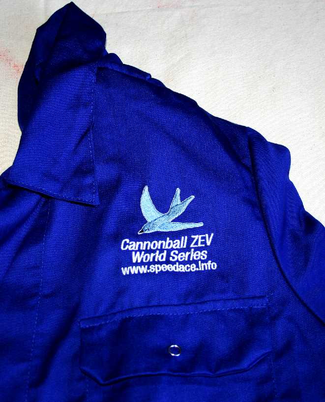 Speedace team overalls with embroidered blue bird logo