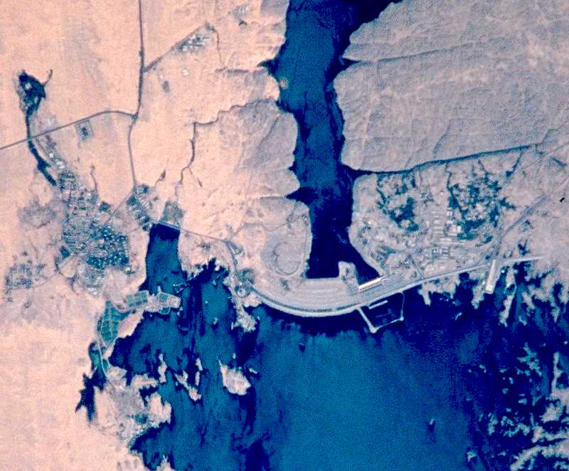 Aswan Dam in Egypt, satellite photo from NASA