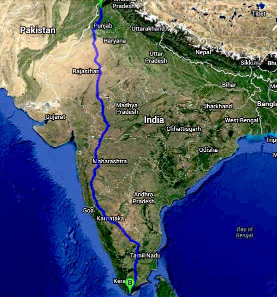 Trans India international Cannonball EV run route map