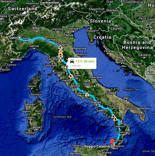 Italy - Cannonball International official route map
