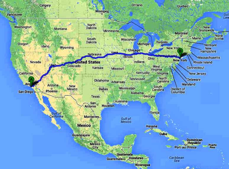 The Trans American Cannonball Run Google route map