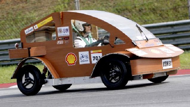 Asian wooden car competes in the Shell sponsored Eco Marathon