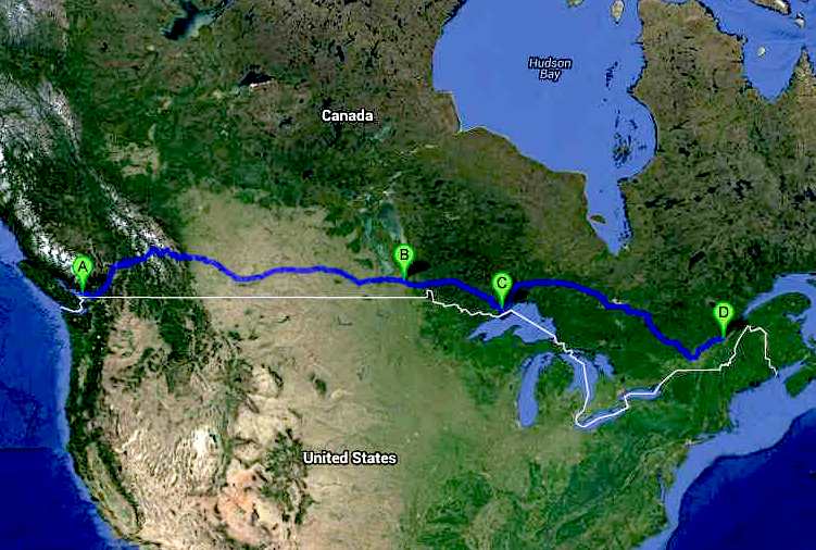 The Canadian Cannonball Run route  map