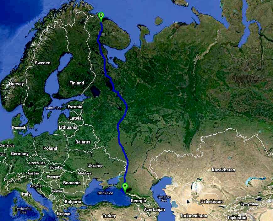 Map of Russian Cannonball International official route map for ZEV series