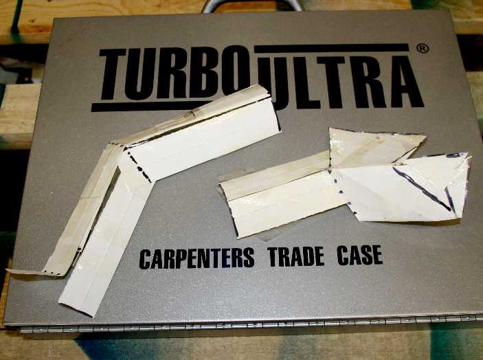 Cardboard templates on Screwfix carpenters trade case