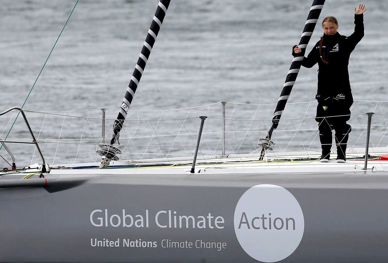 Greta Thunberg arrives in New York having sailed the Atlantic zero carbon