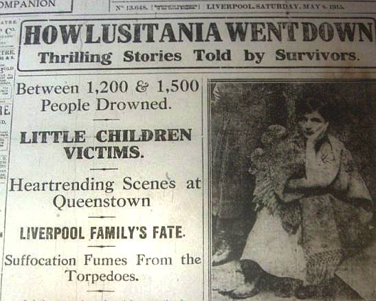 1915 newspaper report on the Sinking of the Lusitania