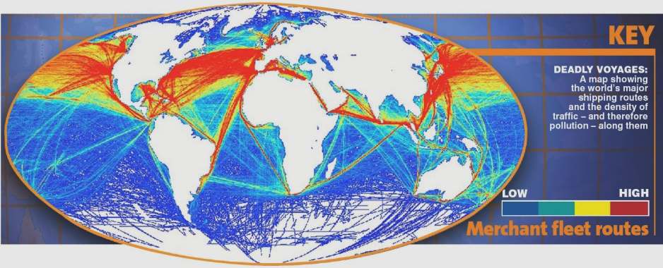 Map showing pollution density based on ship traffic