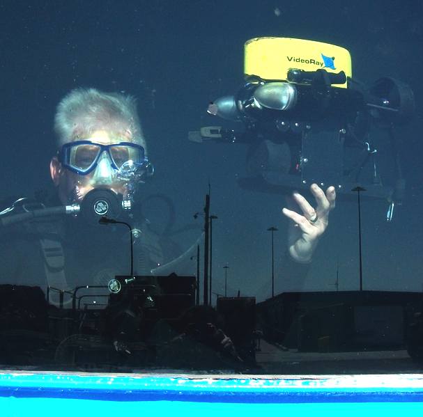 Diver in a water testing tank