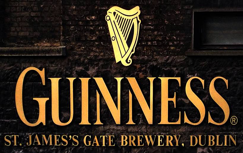 The wall of the famous Dublin brewery with the Guinness trademark