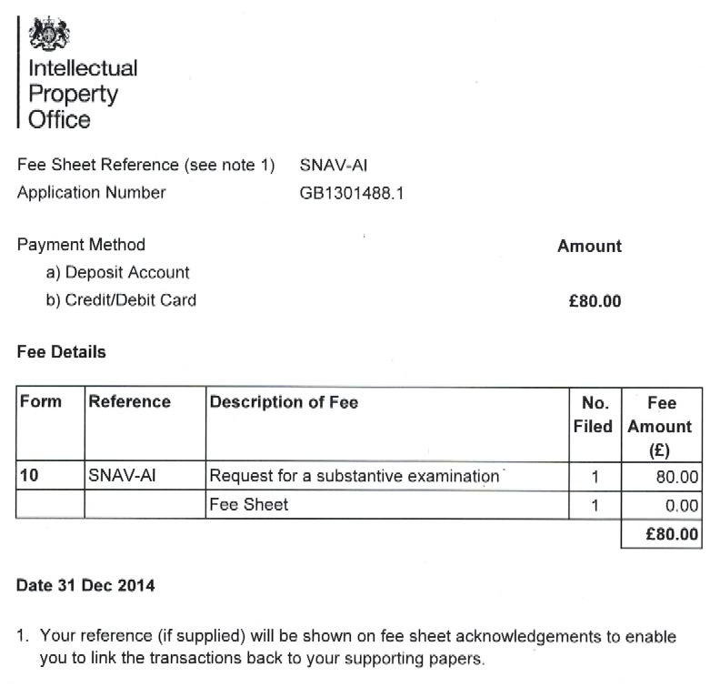 Fee sheet on request for substantive examination, form 10 intellectual property office