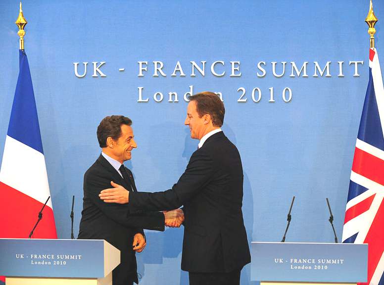 Nicholas Sarkozy and David Cameron signing the Lancaster House Treaty in 2010