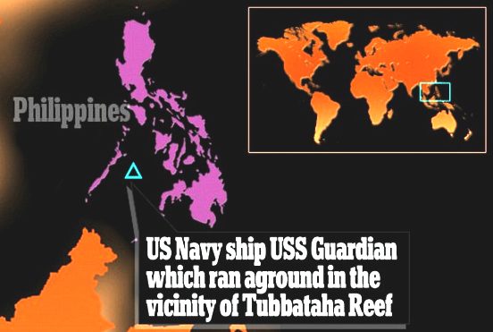 Location map of the Tubattaha Reef, Philippines and USS Guardian shipwreck