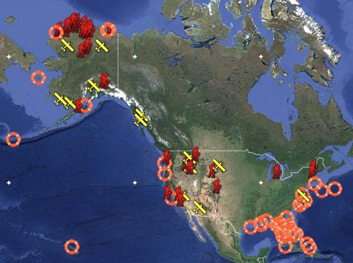Map of the USA showing rescue via NOAA satellites