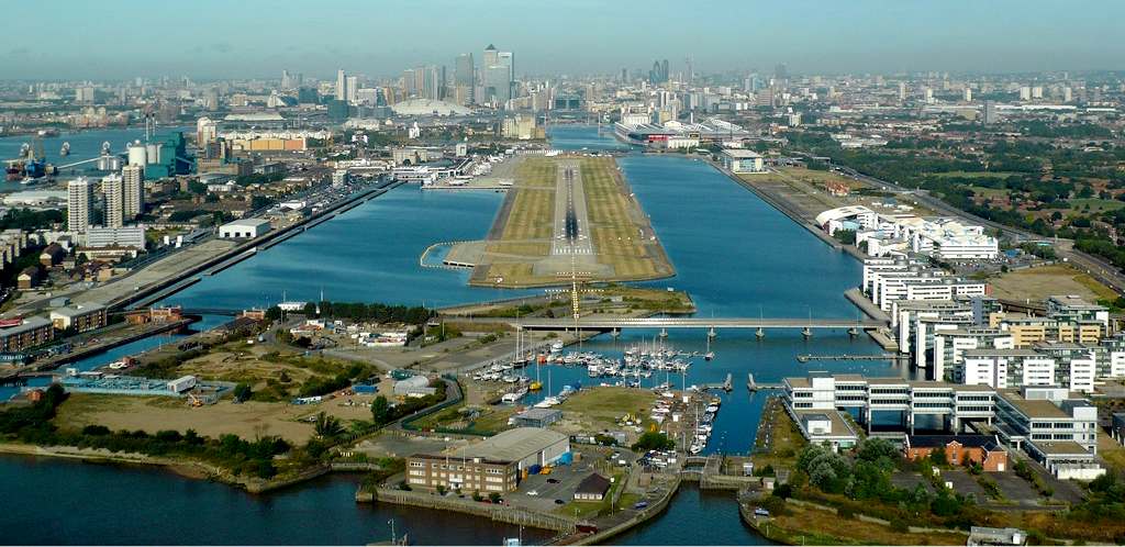 A superb panoramic photograph of the docklands development and Canary Wharf