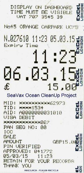 Car parking charges, ExCel London = 15 per day