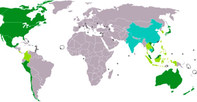 World map showing Trans Pacific partners and potential agreements