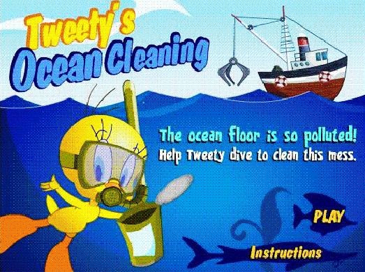Tweety's ocean floor pollution cleaning game
