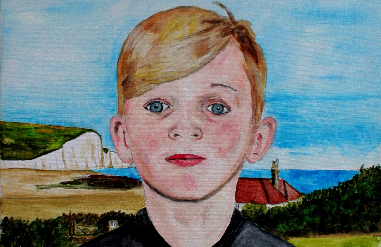 Study in acrylic paints, Ryan Dusart background Seaford Head