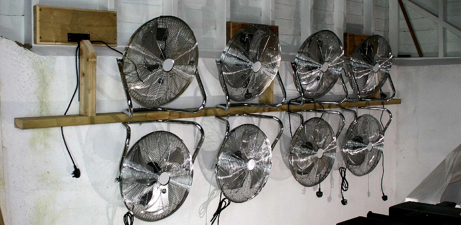 Bank of eight wind generating fans in our test tank February 23 2018