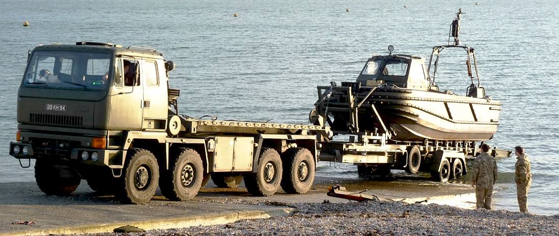Royal Marines survey boat and trailer launch system