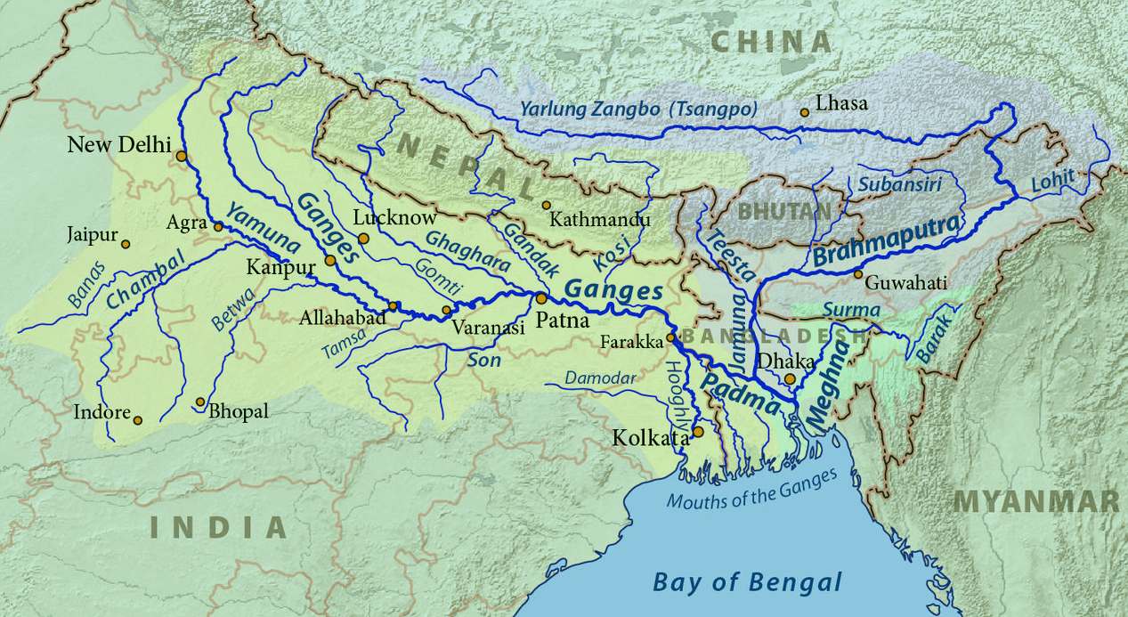 Map of the River Ganges and Bay of Bengal