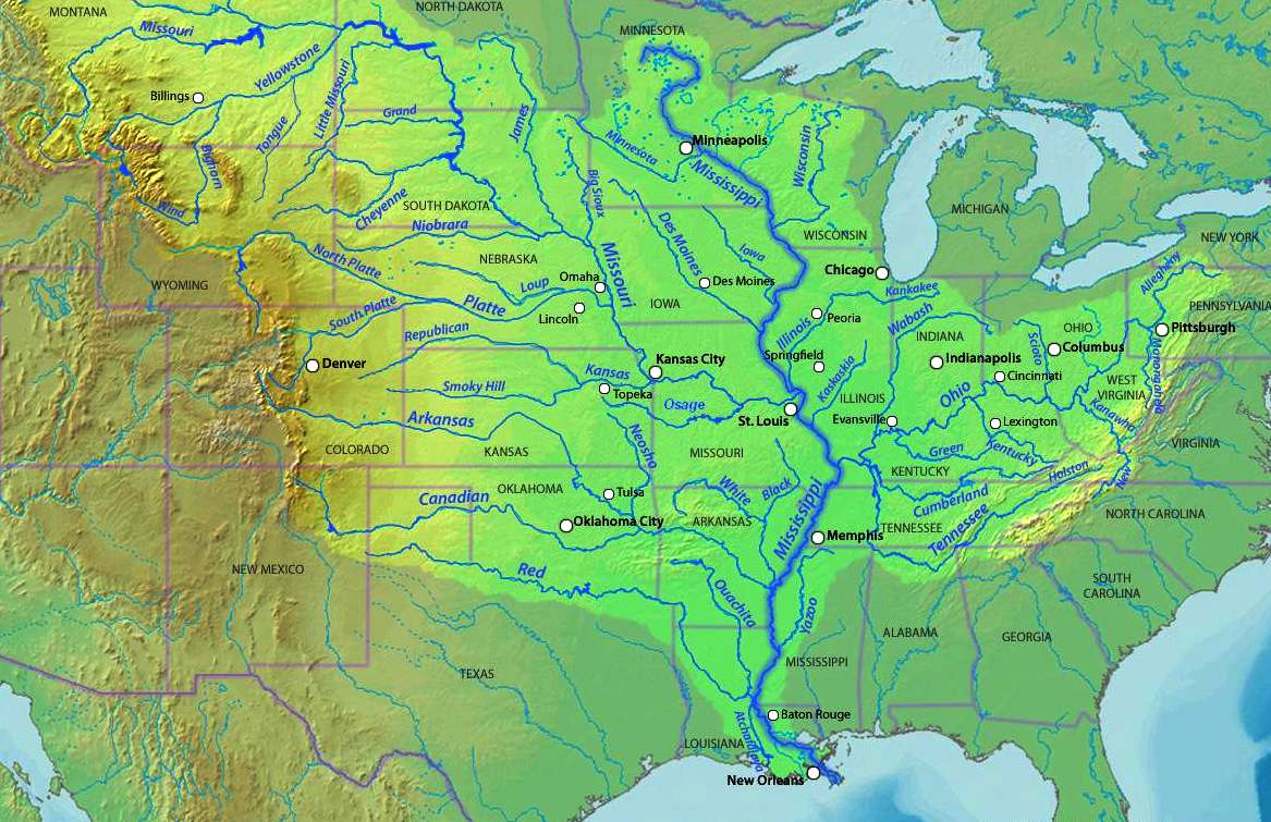 Mississippi Basin River Map USA 