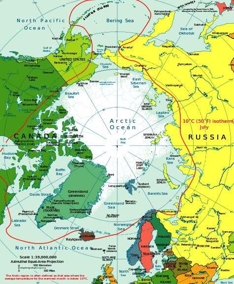 Arctic Ocean and Bering Sea, map of the arctic region