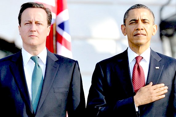 David Cameron and Barak Obama manage to look serious by biting their lips