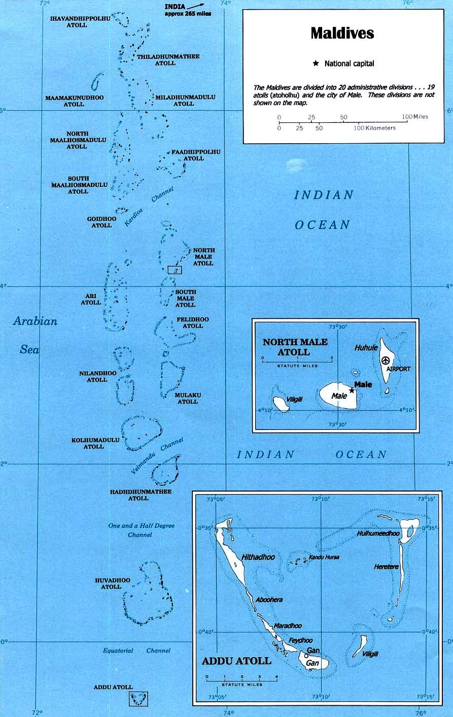 Map of the Maldives in the Indian Ocean