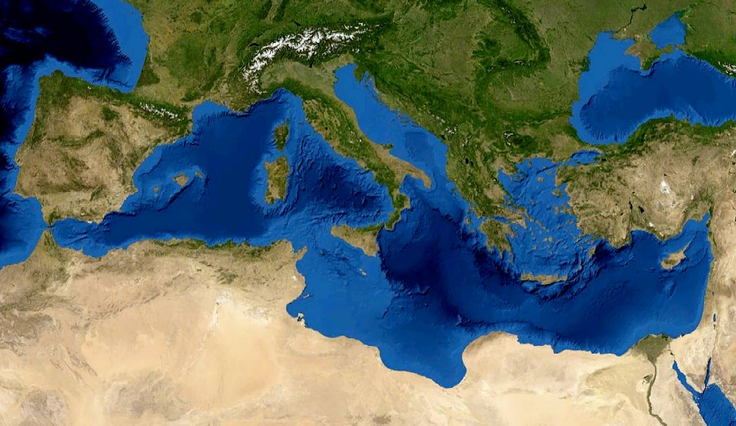Map of the Mediterranean Sea, Europe, North Africa