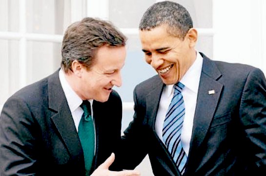 David Cameron and Barak Obama could hold their expressions no longer