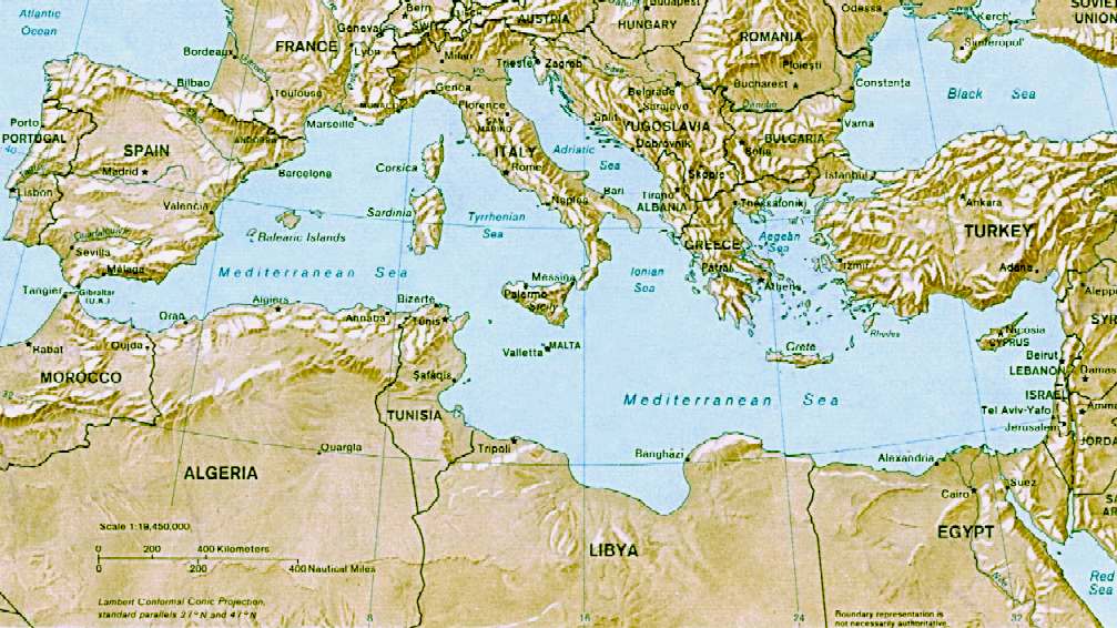 Mediterranean Sea - Map of Europe and North Africa
