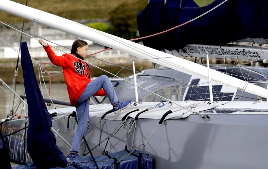 Greta Thunberg climbs aboard Melizia II