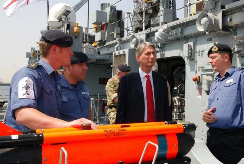 Philip Hammond visits HMS Ramsey and sees the Seafox mine disposal system